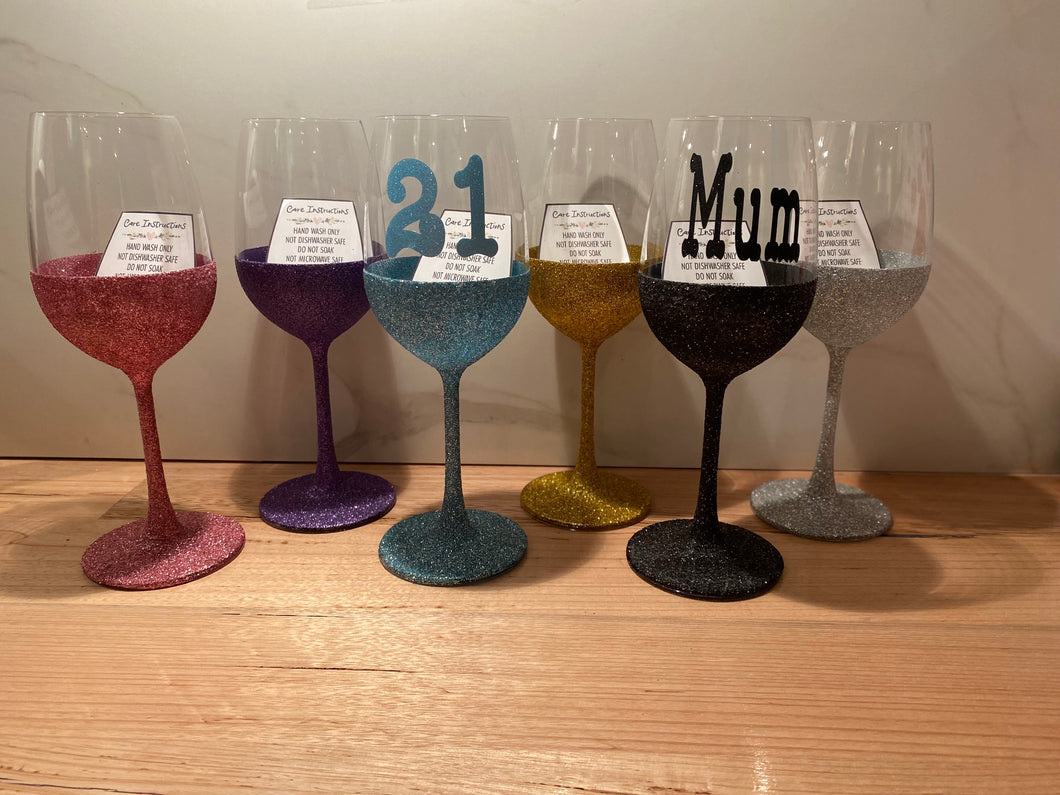 Personalised Glitter Stem Wine Glasses