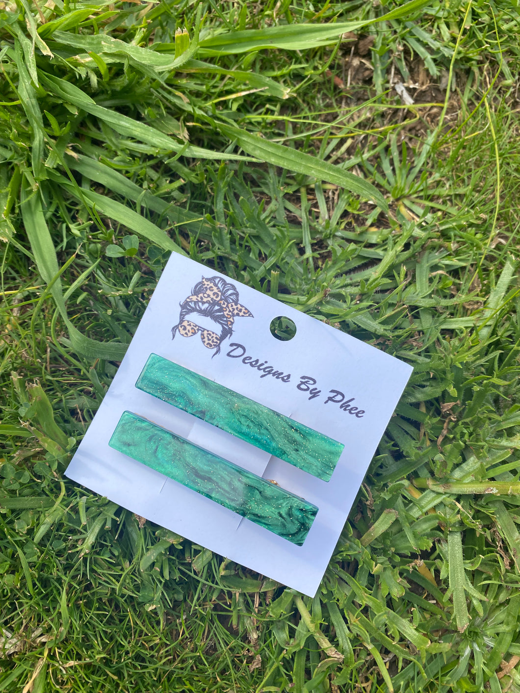 Glitter Green hair clips